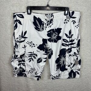 US Polo Assn Swim Trunks Cargo Men's Size S Hawaiian White Blue Floral Logo
